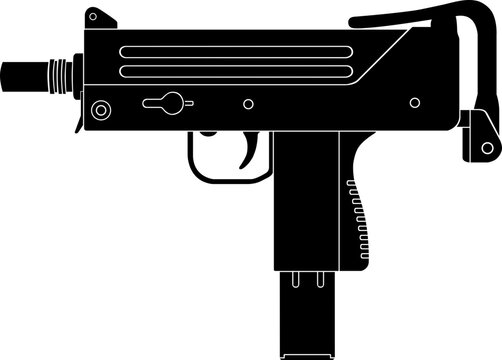 Detailed uzi submachine gun silhouette vector icon