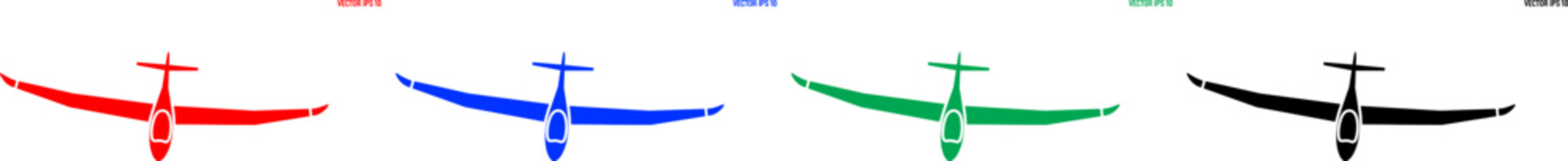 Four colorful gliders in red blue green and black representing flight and aviation