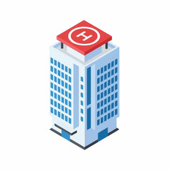 Fototapeta premium Modern Hospital Building with Helipad Icon.