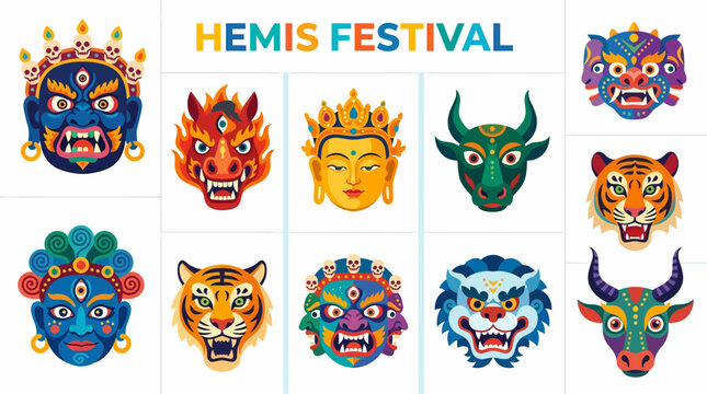 Hemis Festival Masks: Buddhist, Tiger, Demon, and Animal Faces