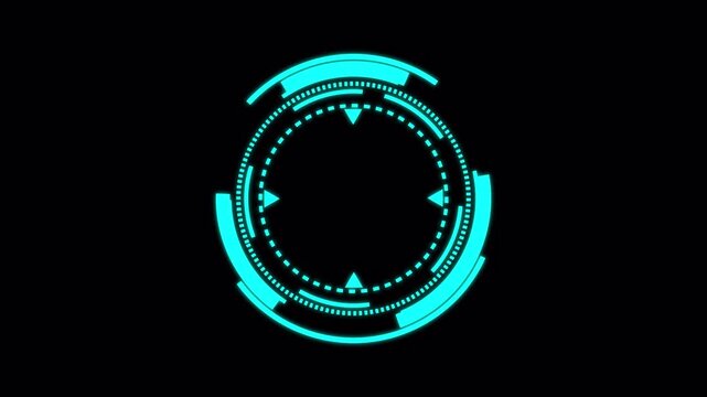 Cyan Rotating HUD Scanner Ring Interface with Dotted Target Circle Futuristic Radar Overlay Alpha Channel 4K