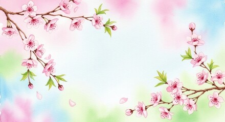 Obraz premium Watercolor floral design with blossoming branches and colorful background