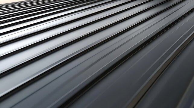 Close up of a metal roof with parallel ridges and grooves