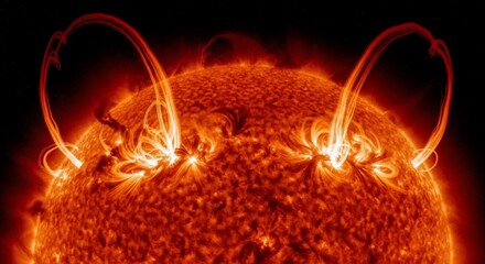Solar flare activity displayed against dark space background