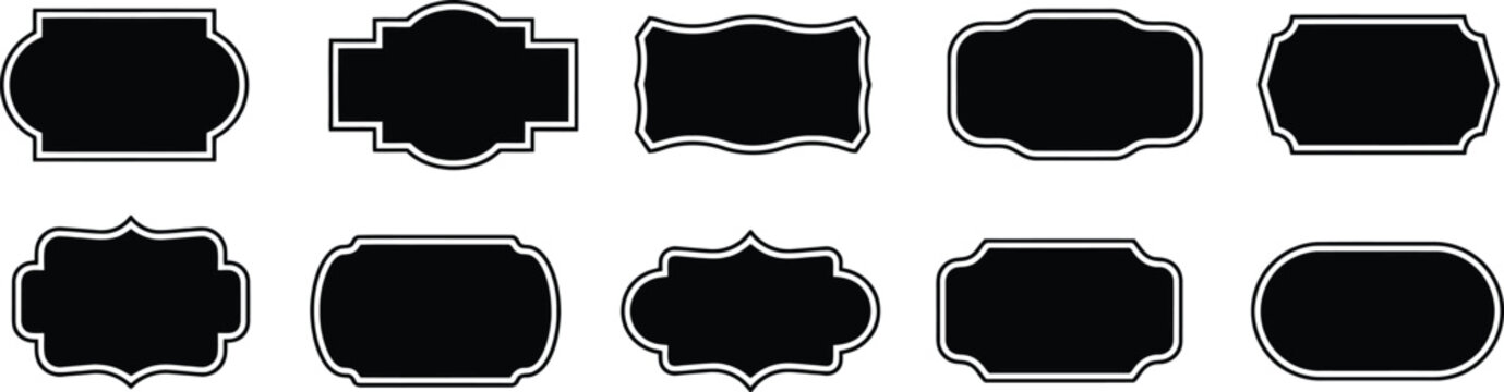 Vintage solid black frames and retro ornate labels for packaging wedding invitations branding certificates menus and photo decorations