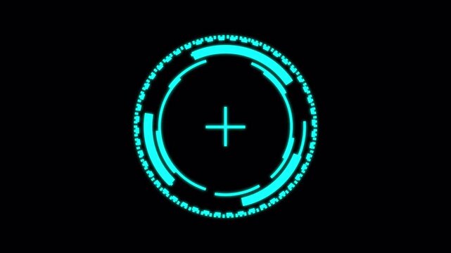 Cyan Circular HUD Target Reticle Scanner Ring with Futuristic Digital Interface Overlay Alpha Channel 4K