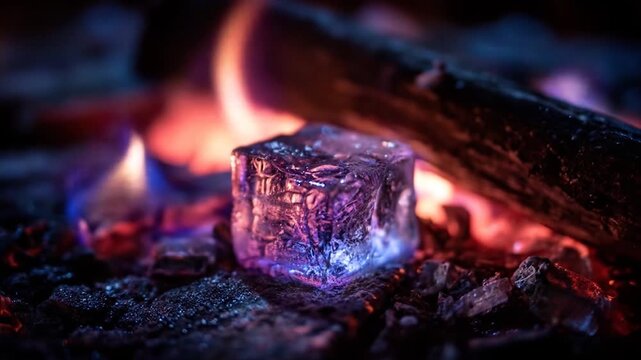 Glowing ember close up intense heat and fiery ambiance