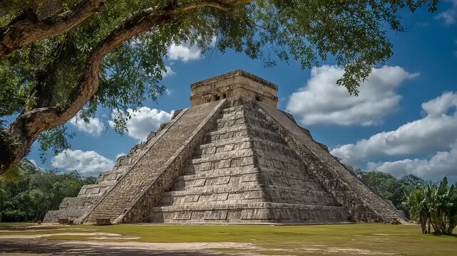 Ancient Mayan Pyramid El Castillo Chichen Itza Yucatan Mexico.
