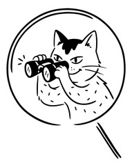 Fototapeta premium Cat with binoculars spying illustration