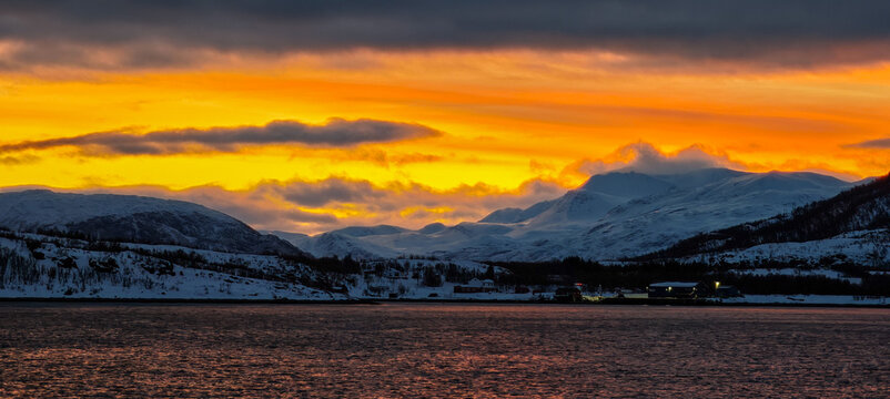 View at the fjords near Tromso on Norway