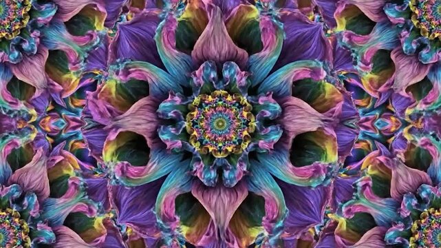 Intricate floral kaleidoscope pattern with vibrant colors and symmetrical design