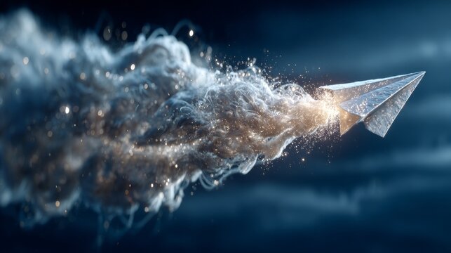 A soaring paper plane in the sky, representing invention and imagination, perfect for assignments on hopes and ambitions