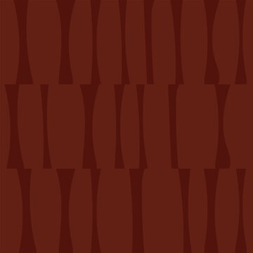 Seamless mid-century modern geometric pattern featuring curved abstract pillars in terracotta brown. Minimalist retro vector background for textile, wallpaper, home decor, and vintage branding design.