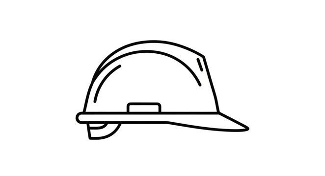 A simple black and white line drawing of a construction worker's hard hat.