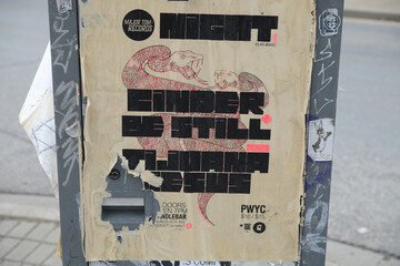 Naklejka premium old concert promotion street poster for Cinder, Be Still, and the band Tijuana Jesus on a Canada Post relay box, Toronto