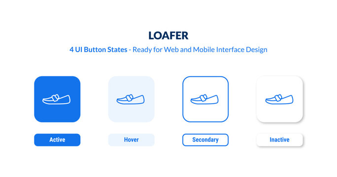 loafer UI button states set. Outline icon kit from clothes collection. Thin linear loafer, clothing, style editable vector. Line vector loafer sign for web and mobile interface