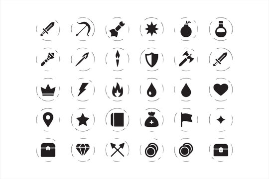 Fantasy adventure icons set for gaming interface medieval and magical concepts