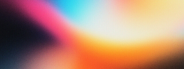 Obraz premium Vibrant abstract gradient background with smooth color transitions from dark blue to pink, light blue, orange, and yellow, creating a soft, blurred light effect for modern designs.