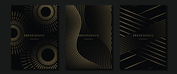 Fototapeta na wymiar Art deco wedding invitation card vector. Luxury classic antique cards design for VIP invite, Gatsby invitation gold, Fancy party event, Save the date card and Thank you card. Vector illustration