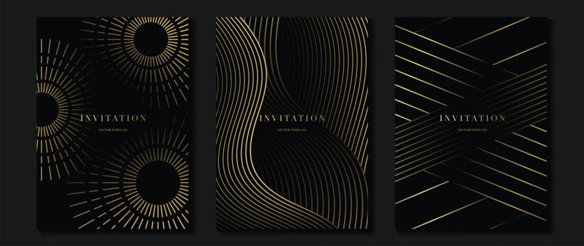 Art deco wedding invitation card vector. Luxury classic antique cards design for VIP invite, Gatsby invitation gold, Fancy party event, Save the date card and Thank you card. Vector illustration