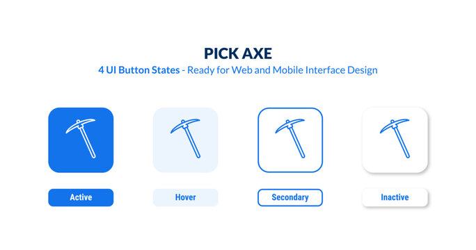 pick axe UI button states set. Outline icon kit from construction tools collection. Thin linear pick axe, axe, pick editable vector. Line vector pick axe sign for web and mobile interface