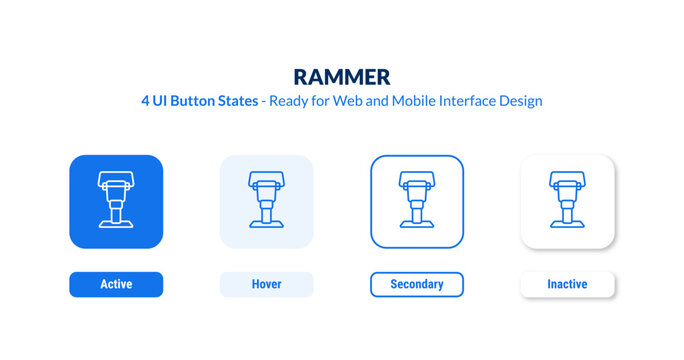 rammer UI button states set. Outline icon kit from construction tools collection. Thin linear rammer, industry, equipment editable vector. Line vector rammer sign for web and mobile interface