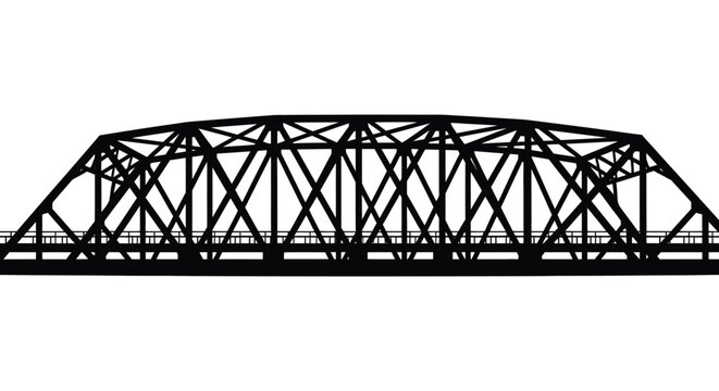 A striking black silhouette of a truss bridge spans a distance showcasing complex engineering details silhouette high quality professional detailed modern
