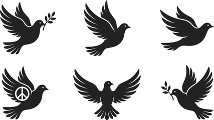 Fototapeta premium Peace Dove Silhouette Vector Set | Flying Bird Freedom Symbol Flat Illustration