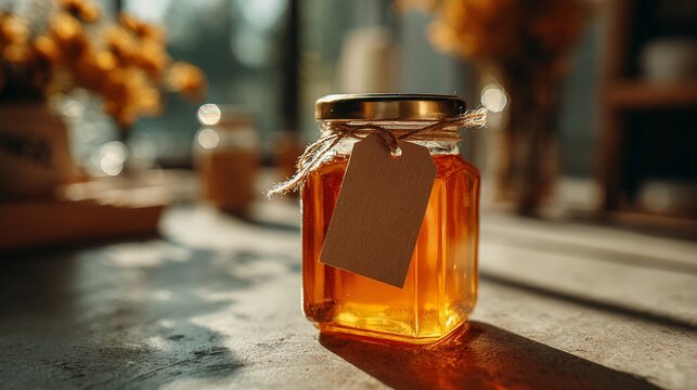 Simple jar of ginger jam with a basic label on a white background, drawing attention to its golden color and smooth texture
