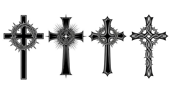 A Collection of Celtic and Christian Cross Designs Featuring Intricate Knotwork and Traditional Symbolism