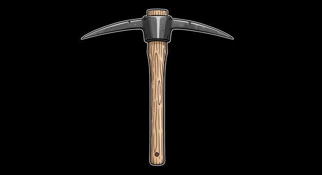 Classic Pickaxe Tool with Wooden Handle and Metal Head.