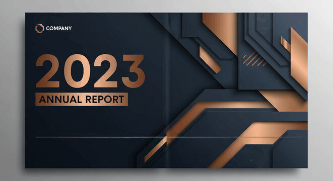 2023 Annual Report with Abstract Geometric Design.