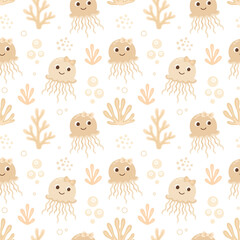 Naklejka premium Under the sea. Marine animals. Vector seamless pattern. Jellyfish.