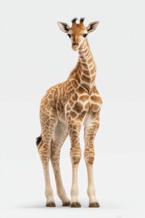Obraz premium A charming baby giraffe isolated against a white backdrop, exuding innocence and charm