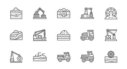 Mining and Construction Industry Line Icons Set. © Rara