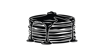 A striking black silhouette depicts a stack of pancakes generously drizzled with syrup a delightful breakfast image silhouette high quality professional © Creativekhairul02