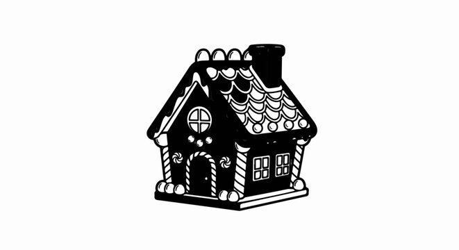 Whimsical cartoon gingerbread house with icing details and candy decorations
