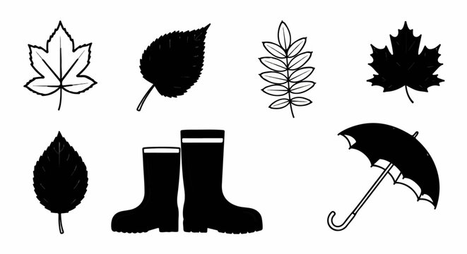 Autumnal elements leaves, boots, and an umbrella for fall weather