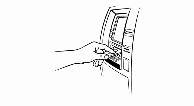 A hand inserts a card into a cash machine keypad for a transaction