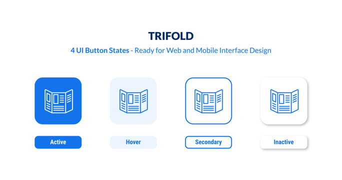 trifold UI button states set. Outline icon kit from history collection. Thin linear trifold, template, presentation editable vector. Line vector trifold sign for web and mobile interface