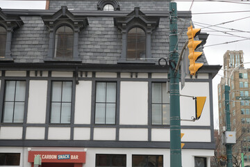 Naklejka premium exterior of historic Spadina Hotel, Richardson House at 460 King St W, built 1875, in Second Empire style, now: The Carbon Snack Bar, Toronto