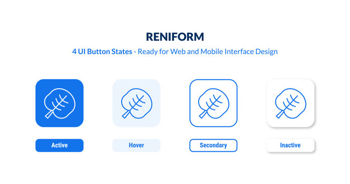 reniform UI button states set. Outline icon kit from nature collection. Thin linear reniform, nature, obovate editable vector. Line vector reniform sign for web and mobile interface