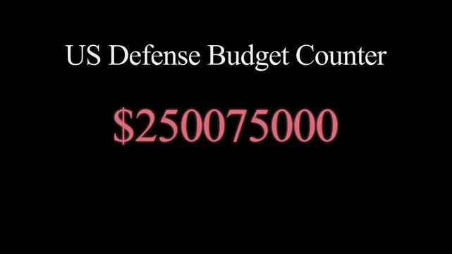 counter showing various US defense budget amounts in sequential frames.