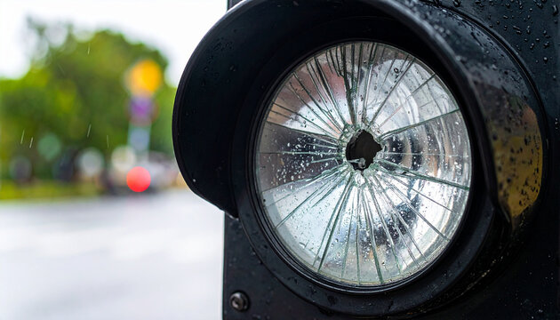 Outage at intersection as broken traffic lights cause confusion and danger during rainy weather