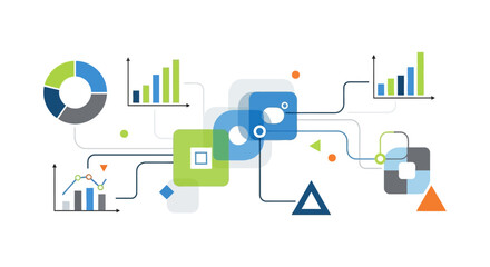 Fototapeta premium Abstract Big Data Analytics Flow Diagram. Modern Vector Illustration of Business Intelligence, Network Processing, and Digital Technology Visualization.