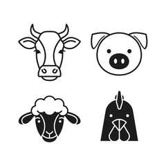 Obraz premium Farm animal head icons set isolated on white background.