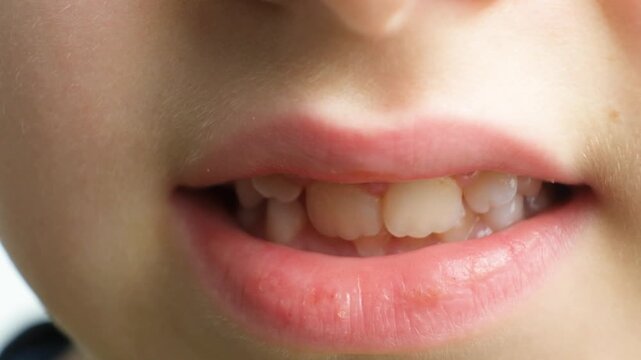 Smile of a child with crooked permanent teeth, crowded teeth, pediatric dentistry