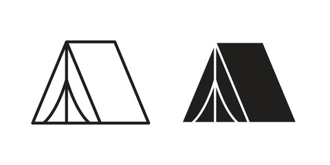 Tent icon silhouette design. Editable stroke outline icon on white background © Joss