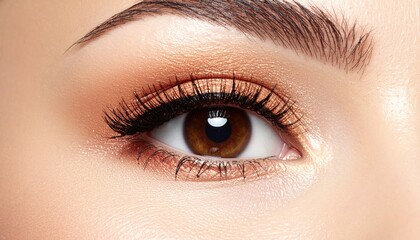 Obraz premium Close-up of a Beautiful Womans Brown Eye with Long Eyelashes and Defined Eyebrow.