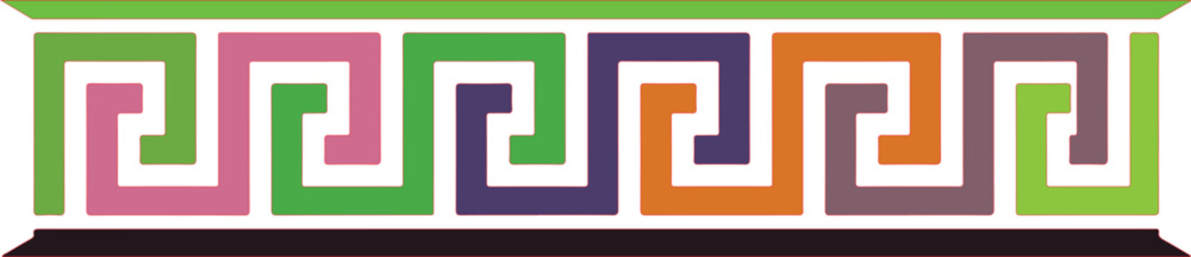 Multicolored greek key meander pattern border with horizontal bars